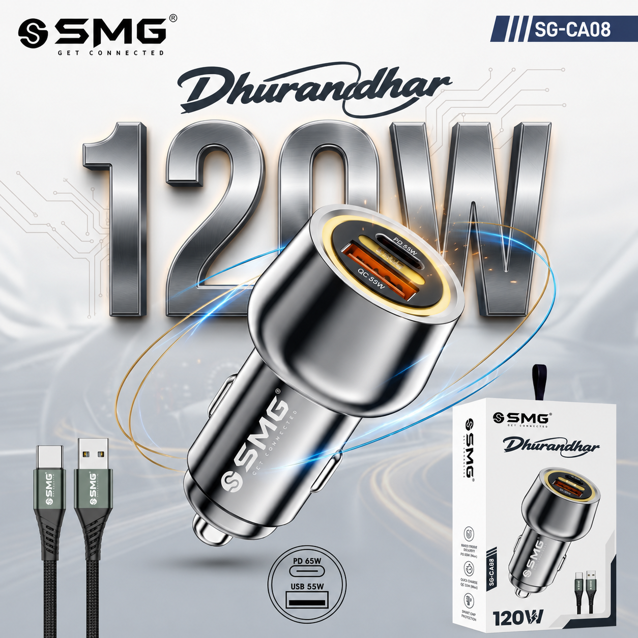 SMG CA08 Dhuurandhar 120W Car Charger 1Y Warranty